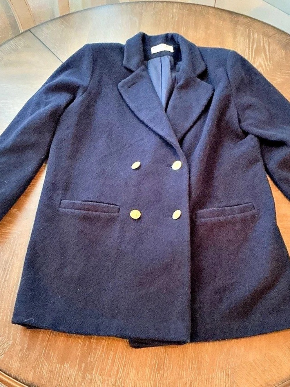 Wellington Fashions Double-Breasted Wool Pea Coat in Black 7/8